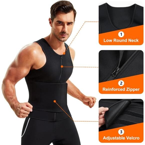 Neoprene Sauna Suit for Men Waist Trainer Vest Zipper Body Shaper Tank Top - Picture 5 of 6